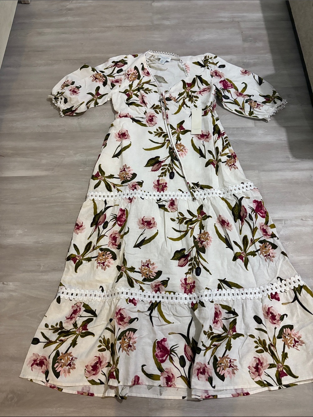 Calypso St. Barth White Floral Maxi Dress with Pink & Green Print